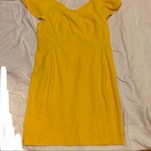 Lark & Ro yellow knee length flutter sleeve dress